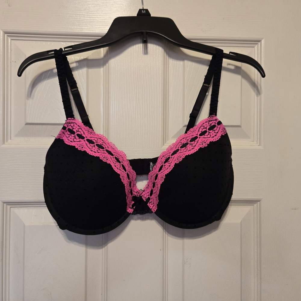 Black Bra with Hot Pink Lace Accent, 36D